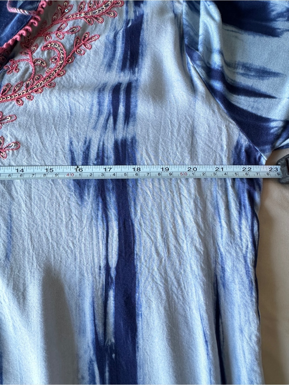Soft Surroundings XL Embroidered Tie Dye Tunic Boho Viscose Pink Blue Tassels - Picture 8 of 10